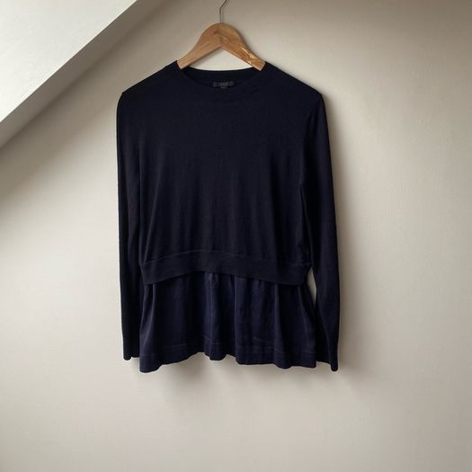 COS Navy 100% Wool Silk Blend Knit Top Medium