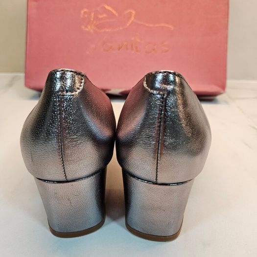Anitas leather silver Spanish low heel shoes UK4  and UK3.5 new & boxed SALE