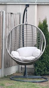 London wicker hanging egg chair with stand.