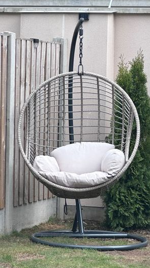 London wicker hanging egg chair with stand.