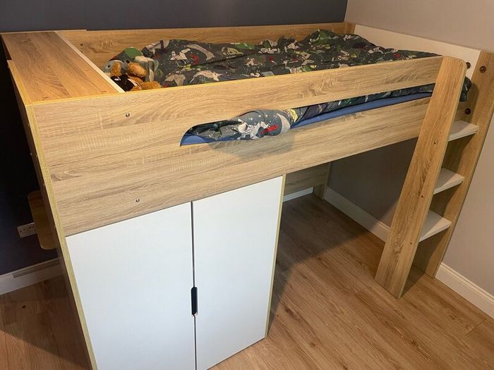 Bunk bed with desk and double cupboard
