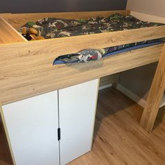 Bunk bed with desk and double cupboard