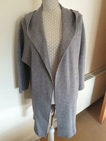 DECK by Decollage grey longline knit coatigan with hood uk 12