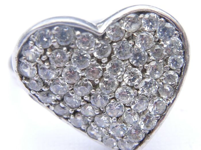 Vintage Sterling Silver 925 Cubic Zirconia Heart Set ring and chain with pendant 12,24g - lent 24" - size O