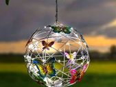 Solar Garden Light Decoration Hanging Butterfly Ball Solar Lights Outdoor Garden Ornament Aluminum Waterproof Solar Powered Lanterns for Yard Garden Pathway Balcony