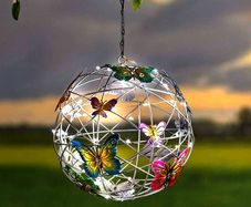 Solar Garden Light Decoration Hanging Butterfly Ball Solar Lights Outdoor Garden Ornament Aluminum Waterproof Solar Powered Lanterns for Yard Garden Pathway Balcony