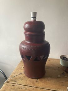 Large vintage Indian pottery lamp