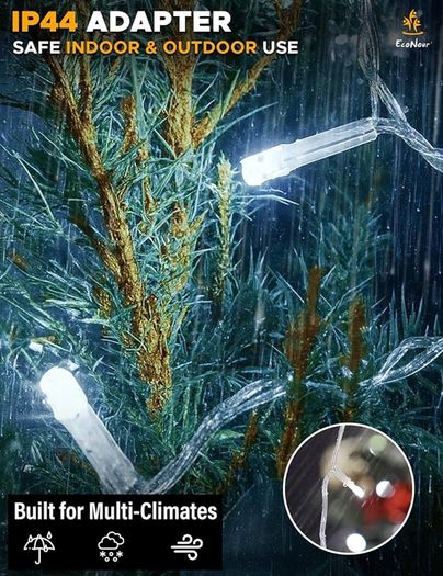 Icicle Lights Outdoor Christmas 2000 LED 60M Cool White Decorations String Fairy Lights with Timer for Xmas Garden & Party | Mains Powered Clear Cable