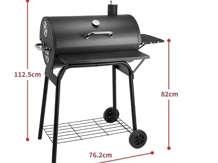 BBQ Grill Smoker With Side Shelves, Barbecue Garden Grill with Temperature Gauge, Outdoor Oil Drum Camping Barbeque Charcoal BBQ Barrel