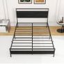 King Size Bed Frame with Wooden Headboard, Metal Bed Frame King size Bed Base/Mattress Foundation,Metal Slat Support Noise Free,Textured Black Image 3