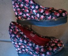 Wedge floral shoes suede effect