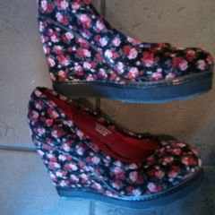 Wedge floral shoes suede effect