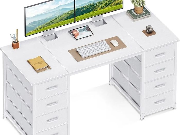 Computer Desk with Drawers, 120x48cm Modern Office Desk with Storage, Small Study Table for Home Office, White