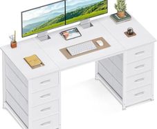 Computer Desk with Drawers, 120x48cm Modern Office Desk with Storage, Small Study Table for Home Office, White