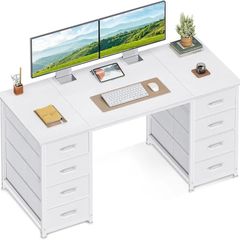 Computer Desk with Drawers, 120x48cm Modern Office Desk with Storage, Small Study Table for Home Office, White