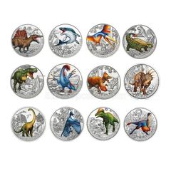 Austria 3 Euro Coin Complete Set 2019-2022 Dinosaur Series. 12 Coins. (In Capsules)