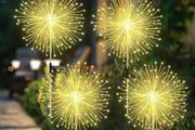 4 Pack Solar Firework Garden Lights, 120 LED Firework Lights Outdoor Garden 8 Modes Starburst Light Waterproof for Lawn Pathway Patio Yard Party Backyard Decoration (Warm White)