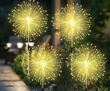 4 Pack Solar Firework Garden Lights, 120 LED Firework Lights Outdoor Garden 8 Modes Starburst Light Waterproof for Lawn Pathway Patio Yard Party Backyard Decoration (Warm White)