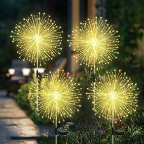 4 Pack Solar Firework Garden Lights, 120 LED Firework Lights Outdoor Garden 8 Modes Starburst Light Waterproof for Lawn Pathway Patio Yard Party Backyard Decoration (Warm White)