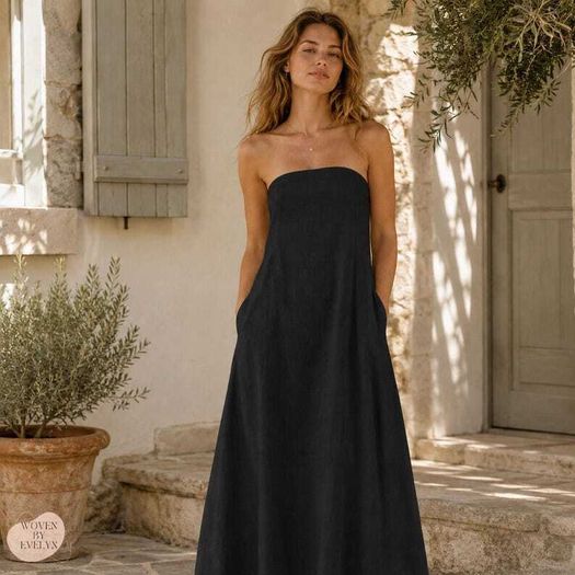 Side Pocket Linen Flared Dress