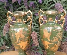 A Pair of 16 Inch Gold Gilded Asian Vases( Circa 1910)