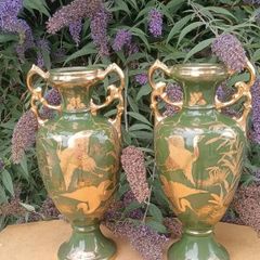 A Pair of 16 Inch Gold Gilded Asian Vases( Circa 1910)