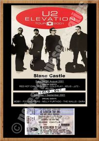U2 Slane Castle 2001 concert poster with ticket reproduction print