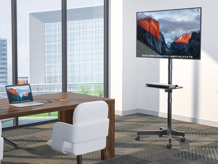 Mobile TV Stand on Wheels for 23-55 inch Plasma/LCD/LED TVs, Portable TV Stand with Laptop Shelf, Height Adjustable Wheeled Rolling TV Cart Trolly up to 25kg, Max. VESA 400x400mm (FREE POSTAGE)