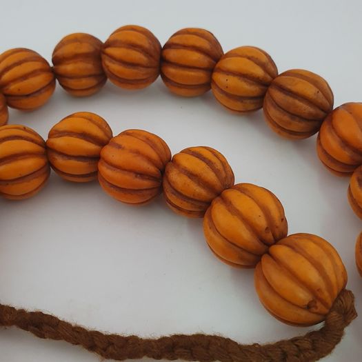 Antique African Orange Melon Shape Glass Beads Strand Necklace