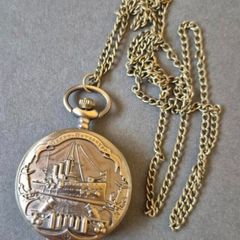 Quartz Vintage Style Pocket Watch, ussr cruiser Aurora commerative.