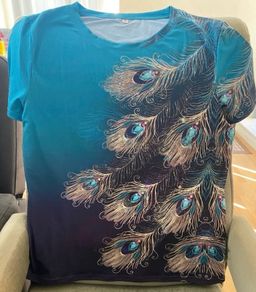 Turquoise Feather Design Top T-Shirt