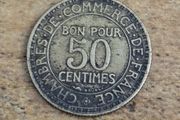 France 1925, 50 Centimes Coin - free standard postage