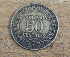 France 1925, 50 Centimes Coin - free standard postage
