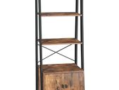 _Standing shelf, ladder shelf, bookcase with cupboard, living room shelf, 4 shelves, sturdy iron frame, bedroom, office, 56 x 34 x 173 cm, industrial design, vintage, dark brown