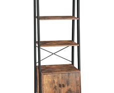 _Standing shelf, ladder shelf, bookcase with cupboard, living room shelf, 4 shelves, sturdy iron frame, bedroom, office, 56 x 34 x 173 cm, industrial design, vintage, dark brown