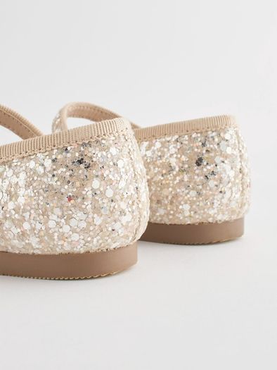 Next Ivory Glitter Wide Fit (G) Flower Girl Occasion Mary Jane Shoes Size UK3 EU19