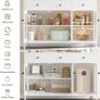White Sideboard Storage Cabinet Kitchen Sideboard Buffet Cabinet with 3 Glass Doors 3 Drawers and Adjustable Shelves for Living Room Dining Room, Metal Frame 108x38x98.5cm Image 4