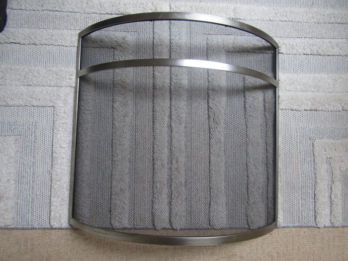 Brushed steel fireguard with black mesh