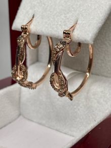 Champagne Diamond, Black Diamond J Hoop Half Hoop Earring