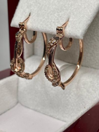 Champagne Diamond, Black Diamond J Hoop Half Hoop Earring
