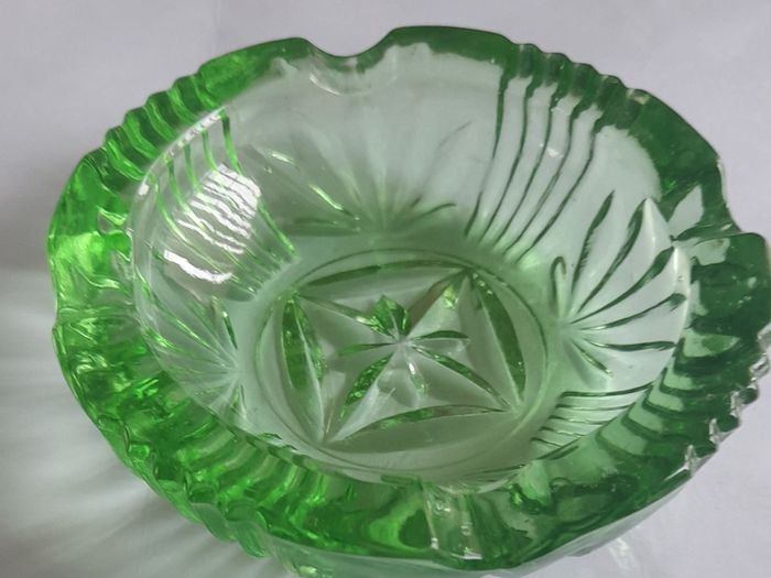 vintage green glass ashtray
