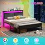 4FT6 Double Bed Frame, Metal Platform Upholstered Bed Frame with Storage Headboard, Heavy Duty Metal Bed Double Size with LED Lights and Charging Station,Mattress Foundation (Black) Image 3