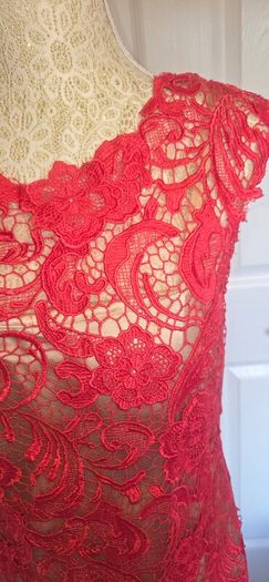 Libra Coral Lace Midi Dress Size 12 Nude Lining Occasion Wedding Guest