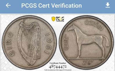 Ireland 1961 Mint Error Mule Half Crown PCGS XF40