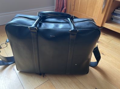 Paul Smith Mens City Embossed Black Leather Portfolio Folio Laptop Briefcase Bag