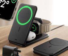 ESR for 3 in 1 Charging Station, 15W MagSafe Charger Stand for iPhone & Apple Watch Charger [Certified], Travel Charging for iPhone 17/16/15/14/13/12 & Watch & AirPods 4/3, Black, No bag