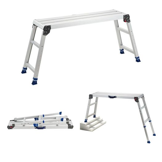 Folding Work Platform, Adjustable Height 584-876 mm, 1016 x 305 mm Aluminum Step Stool, 226.8 kg Load Capacity, Heavy Duty Non-Slip Platform Ladder