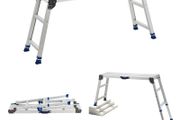 Folding Work Platform, Adjustable Height 584-876 mm, 1016 x 305 mm Aluminum Step Stool, 226.8 kg Load Capacity, Heavy Duty Non-Slip Platform Ladder