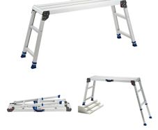 Folding Work Platform, Adjustable Height 584-876 mm, 1016 x 305 mm Aluminum Step Stool, 226.8 kg Load Capacity, Heavy Duty Non-Slip Platform Ladder