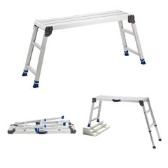 Folding Work Platform, Adjustable Height 584-876 mm, 1016 x 305 mm Aluminum Step Stool, 226.8 kg Load Capacity, Heavy Duty Non-Slip Platform Ladder